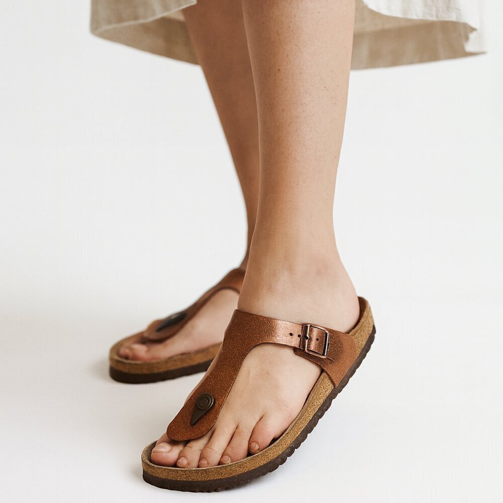 Birkenstock Gizeh Brown Comfort Summer Glitter Leather Sandals  Size 40 - Picture 2 of 15